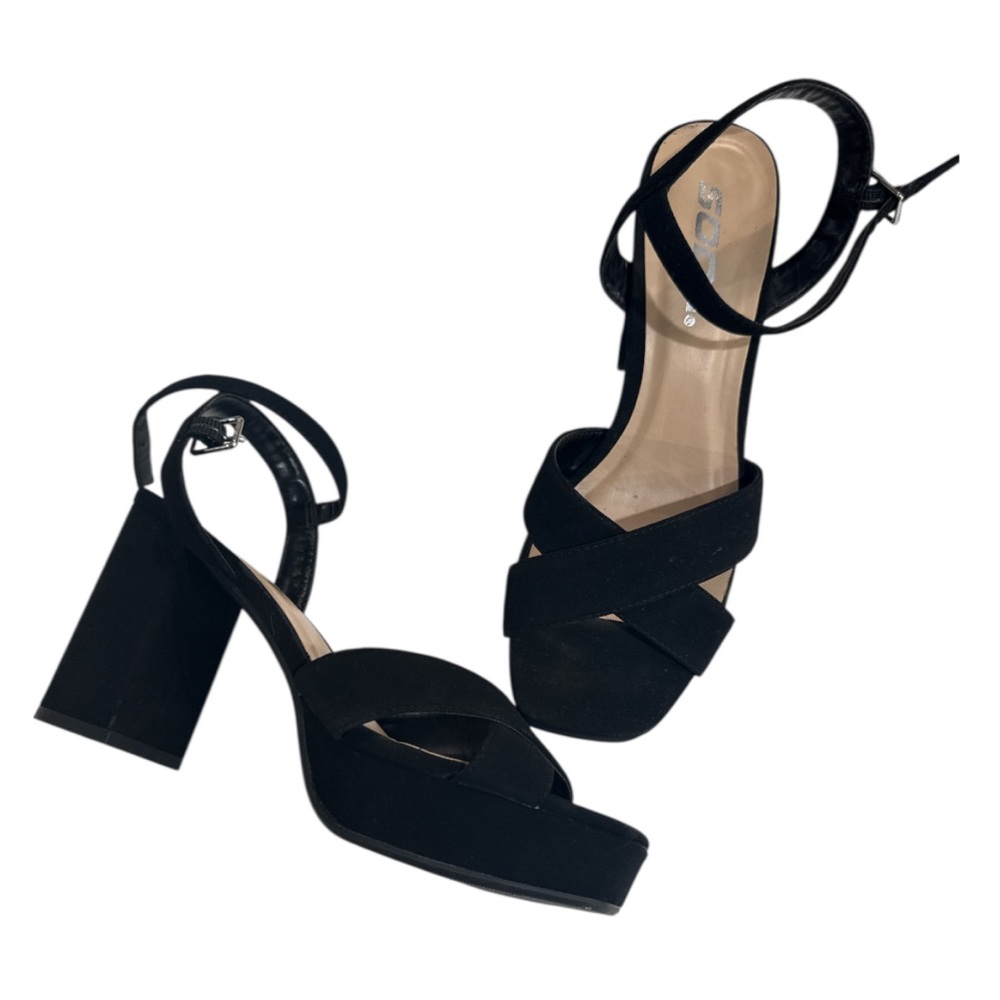 SODA Black Strappy Block Heel Sandals